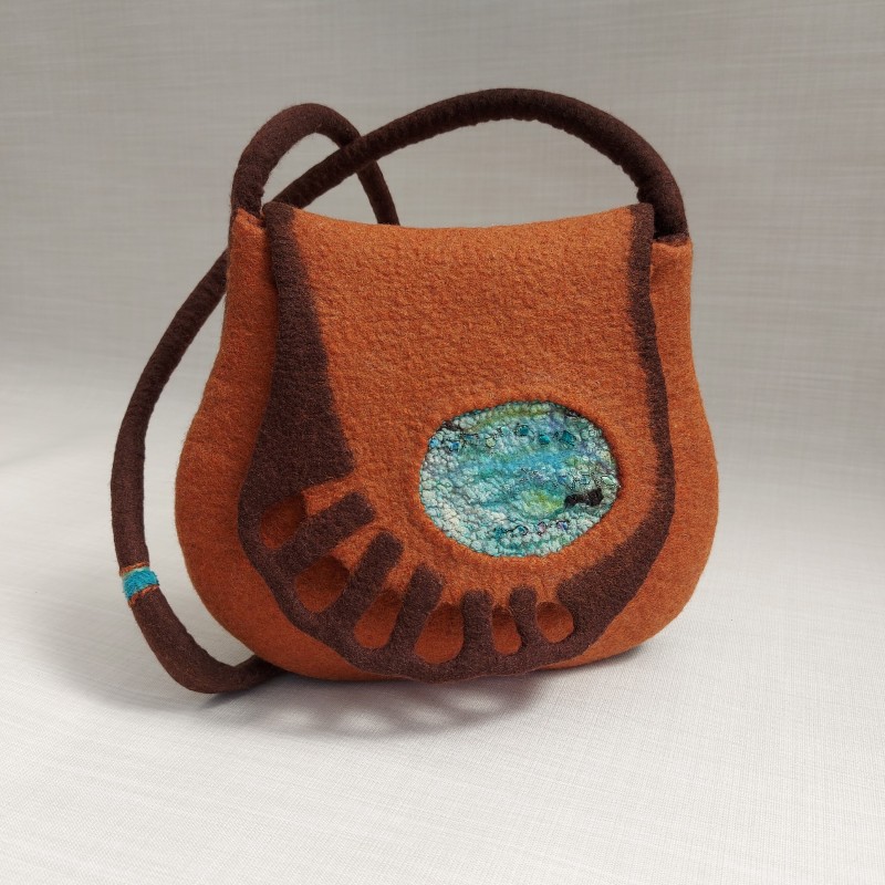 Wet-felted organiser handbag, with decorative front flap