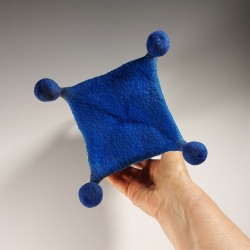 Wet-felted square vessel with feet, spikes & ramie fibre panels