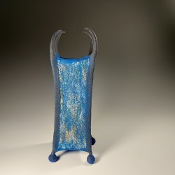 Wet-felted square vessel with feet, spikes & ramie fibre panels