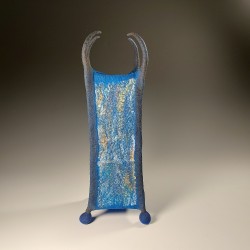 Wet-felted square vessel with feet, spikes & ramie fibre panels