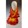 Wet-felted red & yellow wavy edged scarf - wool and silk