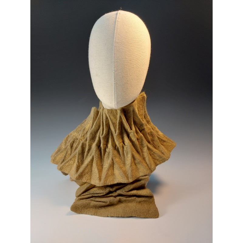 Pleated, yellow/green scarf.  Wet-felted angora rabbit fur & silk.