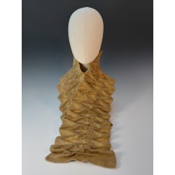 Pleated, yellow/green scarf.  Wet-felted angora rabbit fur & silk.