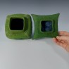 Japanese style green, four sided, lidded, felt pot