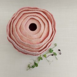 Organic multi-layered wet-felted vessel in pink and green