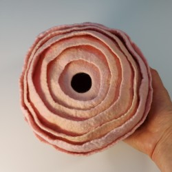 Organic multi-layered wet-felted vessel in pink and green