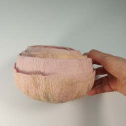 Organic multi-layered wet-felted vessel in pink and green