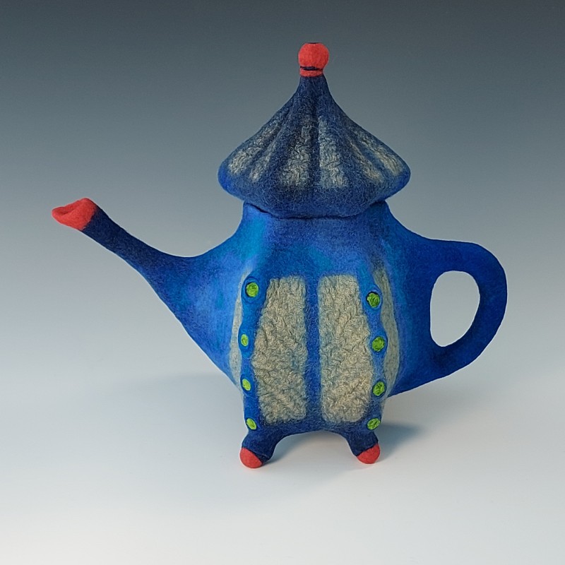 Blue nuno-felted teapot