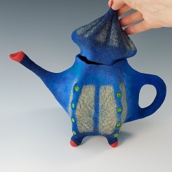 Blue nuno-felted teapot