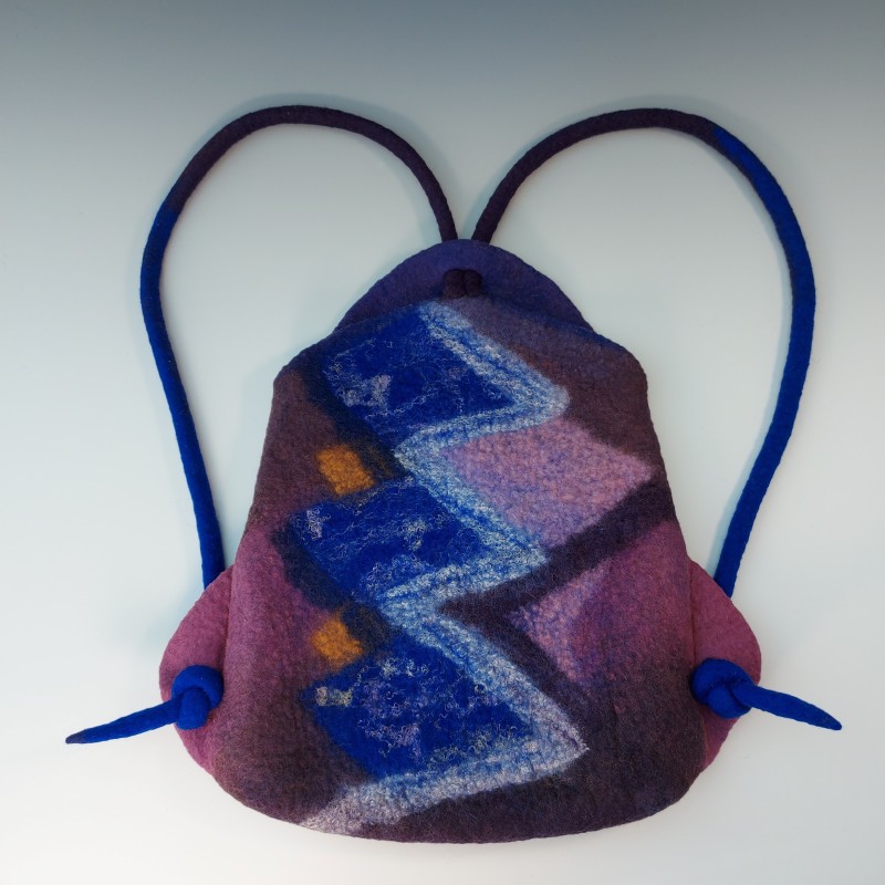 Wet-Felted Backpack – Zigzag Pattern in blue and purple hues