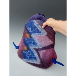 Wet-Felted Backpack – Zigzag Pattern in blue and purple hues