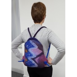 Wet-Felted Backpack – Zigzag Pattern in blue and purple hues