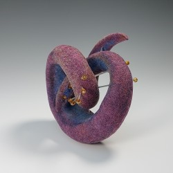 Curled felt form with bugle bead spines and round gold beads