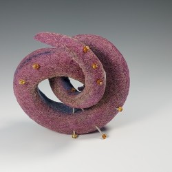 Curled felt form with bugle bead spines and round gold beads