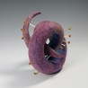 Curled felt form with bugle bead spines and round gold beads