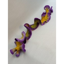 Ruffle-edged wet-felted scarf in purple, yellow and green