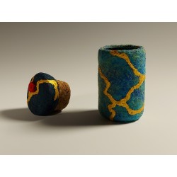 Miniature functional wet-felted Kintsugi jar with fitted lid
