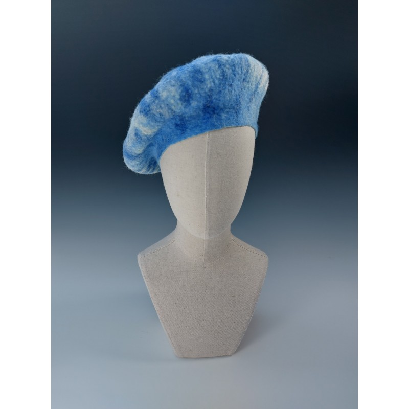 Blue beret wet-felted in hand-dyed Blue-faced Leicester wool