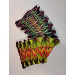 Colourful wet-felted pleated scarf in merino wool and silk