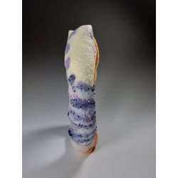 Oval ring vessel in nuno-felted wool, silk, and viscose.