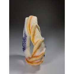 Oval ring vessel in nuno-felted wool, silk, and viscose.
