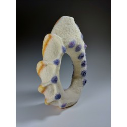 Oval ring vessel in nuno-felted wool, silk, and viscose.
