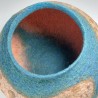 Wet-felted cork-effect pot with turquoise swirls and a lid.