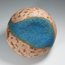 Wet-felted cork-effect pot with turquoise swirls and a lid.