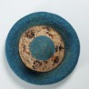 Wet-felted cork-effect pot with turquoise swirls and a lid.