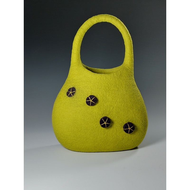 Wet-felted Wool Handbag – Green with Purple & Gold Accents