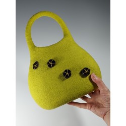 Wet-felted Wool Handbag – Green with Purple & Gold Accents