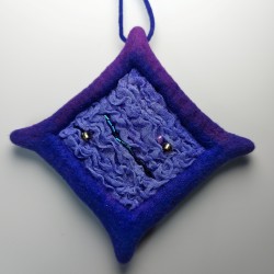 Purple Wet-Felted Pendant Necklace with Silk & Beading
