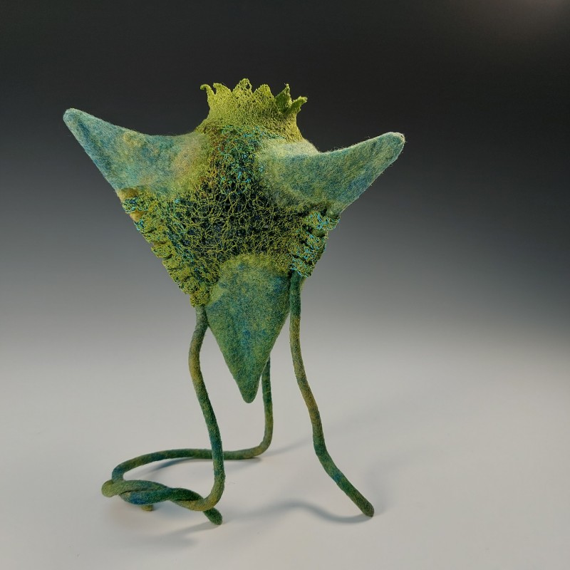 Messenger from the Deep – Shamanic Felt Sculpture  Fibre Art  Merino Wool & Kozo Paper Mixed‑Media Sculpture