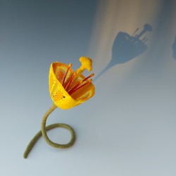 Yellow Trumpet Flower – Felted and Embroidered Botanical Sculpture