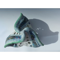 Ocean Tri‑Whirl – Wet Felted Wool & Silk Sculpture
