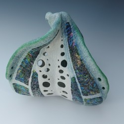 Ocean Tri‑Whirl – Wet Felted Wool & Silk Sculpture