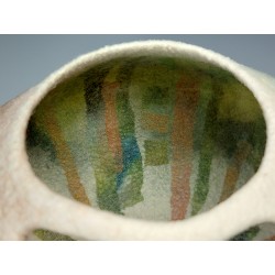 Carved Gourd Vessel – Wet-felted, hand‑dyed wool & silk