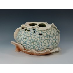 Carved Gourd Vessel – Wet-felted, hand‑dyed wool & silk