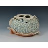 Carved Gourd Vessel – Wet-felted, hand‑dyed wool & silk
