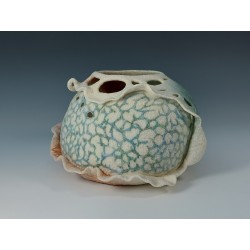 Carved Gourd Vessel – Wet-felted, hand‑dyed wool & silk