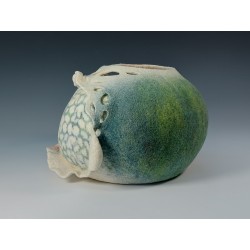 Carved Gourd Vessel – Wet-felted, hand‑dyed wool & silk