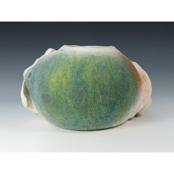 Carved Gourd Vessel – Wet-felted, hand‑dyed wool & silk