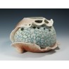 Carved Gourd Vessel – Wet-felted, hand‑dyed wool & silk