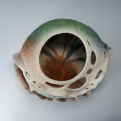 Carved Gourd Vessel – Wet-felted, hand‑dyed wool & silk