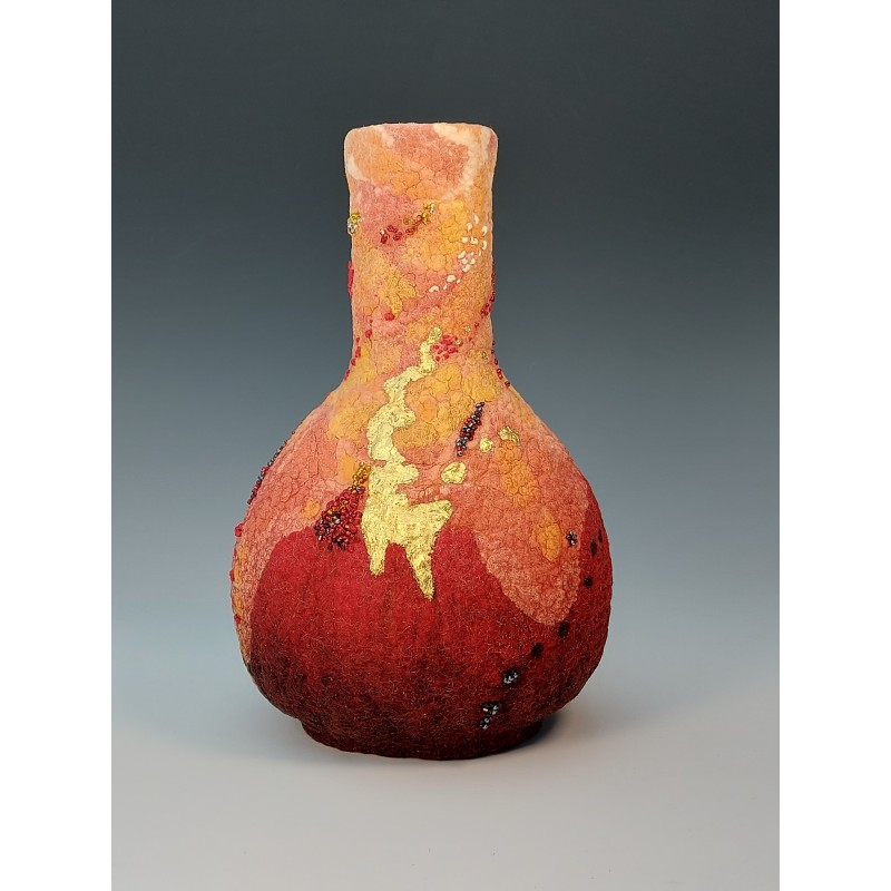 Molten Flow - wet-felted wool vessel incorporating paper and silk