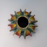 Chromatic Curves - a colourful nuno-felted, finned vessel embellished with 24ct gold leaf and glass beads.