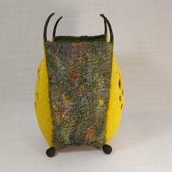 Large Yellow Wet-felted Vessel with U-shaped Textured Panel