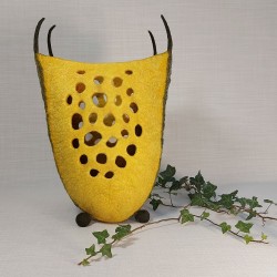 Large Yellow Wet-felted Vessel with U-shaped Textured Panel