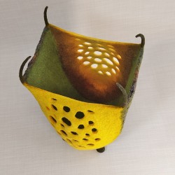 Large Yellow Wet-felted Vessel with U-shaped Textured Panel