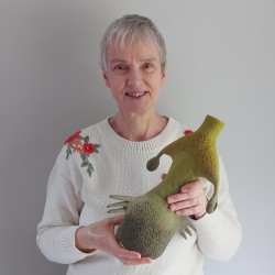 Striding along - wet-felted sculptural vessel